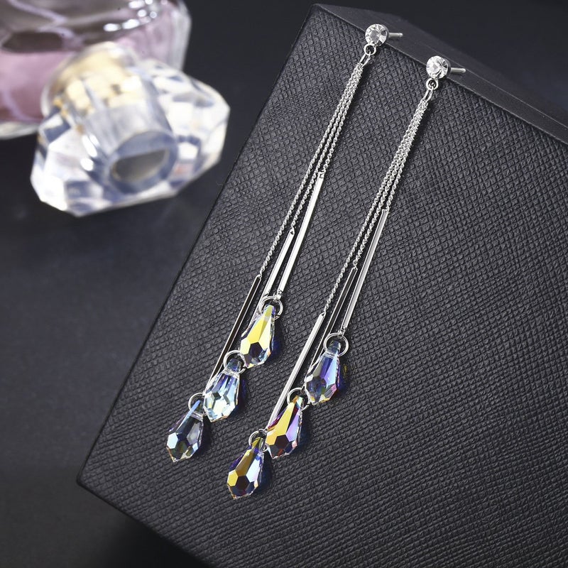 SBLING Platinum-Plated Color Change Multi-Teardrop Earrings Made with Aurora Borealis Austrian Crystals (5.3 cttw) - Image 3